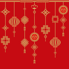 Festive Red and Gold Chinese New Year Decorations Vector
