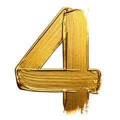 Fototapeta premium Golden number four textured surface shines brightly against a clean white background, suitable for celebration, anniversary, or decorative design concepts.