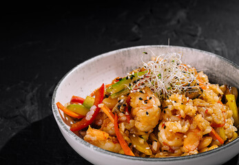 Gourmet shrimp fried rice in elegant bowl