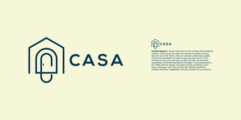Minimalist logo design featuring a house icon with a door, representing a modern architectural concept.