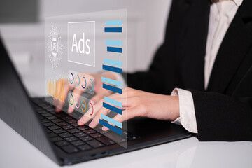 Businessman online advertising digital marketing strategy data analysis dashboard information report corporate e-business business technology concept