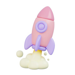 3d pink rocket blasts off