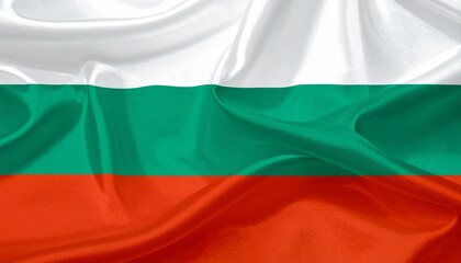 Obraz premium Bulgaria national flag with white, green, red horizontal stripes, symbolizing peace, agriculture, and courage.
