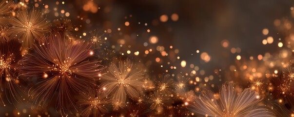 Golden Sparkles and Abstract Fireworks on a Warm Festive Background