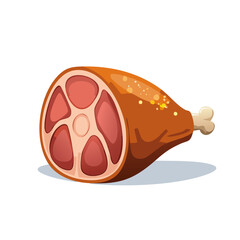 Pork knuckle vector color illustration. Meat on bone image for recipes and menu