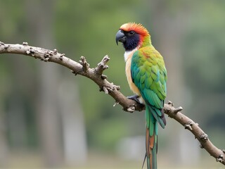 Obraz premium Exotic Bird Perched on Branch and yellow macaw