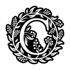 Botanical letter c monogram in solid style