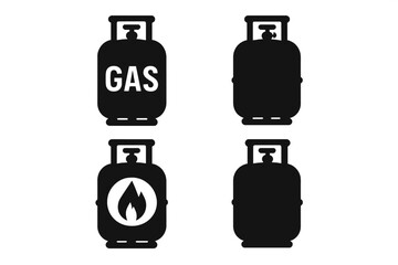 Propane gas tank icon set. Fuel cylinder and LPG canister symbols collection. Flammable butane bottle and compressed gas container silhouette vector signs for the energy industry.