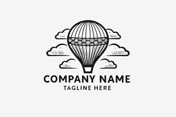 Vintage Balloon and Clouds Logo on White Background