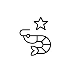 Shrimp and star. Fresh seafood, premium dining. Pixel perfect, editable stroke vector icon