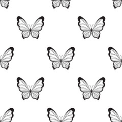 cute seamless pattern with butterfly in outline