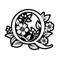 Floral letter q monogram in glyph style