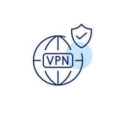 Secure VPN connection, verified privacy, trusted network, approved encryption, protected internet access, certified anonymity, safe browsing. Pixel perfect, editable stroke vector icon