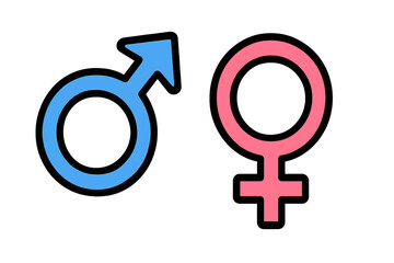 Modern male and female gender symbols icons, colorful vector design illustration with transparent background, male and female signs, gender identity graphics set
