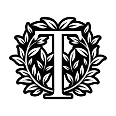 Botanical letter t monogram in glyph style
