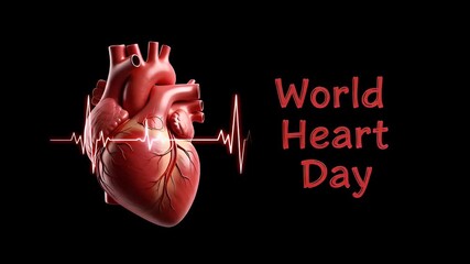 World Heart Day Healthy Heartbeat on Black Background