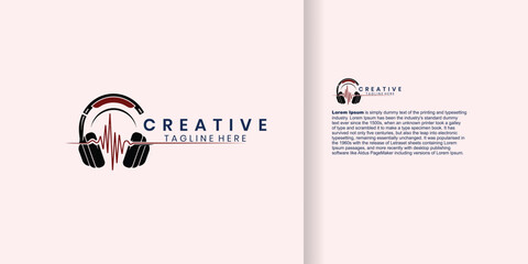 Logo design featuring headphones and a sound wave
