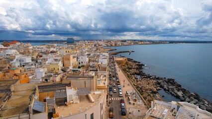 Gallipoli - Italy, Apulia - Aerial view of the southern side of the old town