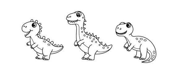 Cute cartoon dinosaurs in a playful stance, showcasing their unique features and personalities