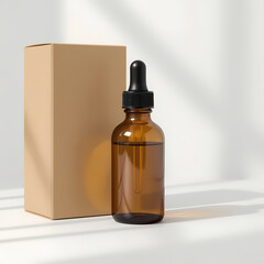 Amber Dropper Bottle with Box Mockup – Packaging Design for Cosmetics, Essential Oils, and Branding