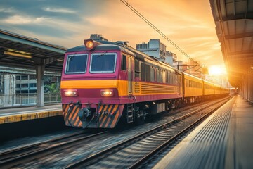 Fototapeta premium high resolution image of Trains of Thailand is moving into the station by diesel engine Retro technology realistic image photo high detail 8k