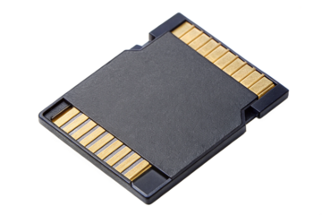 Isolated digital storage memory card with golden contacts technology object for electronics gadgets transparent background