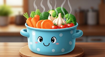 Steaming Veggie Pot with Kitchen Table.