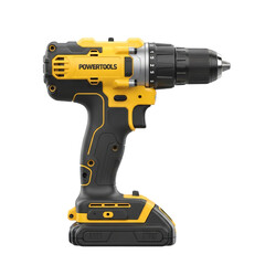 Yellow and black cordless power drill isolated on transparent background