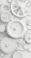 Abstract white gears and clock (1)