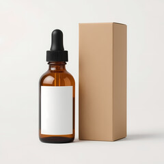 Amber Glass Dropper Bottle and Box Mockup for Cosmetics Branding