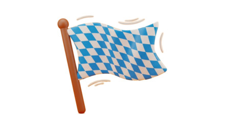 A cartoon Bavarian flag waving on an orange background.