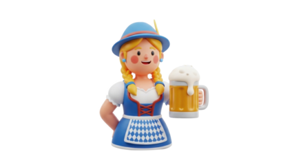 A cheerful Oktoberfest girl holding a mug of beer.