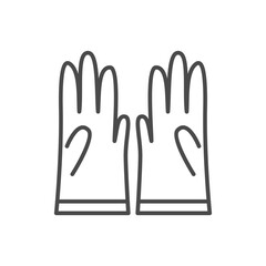 Two gray gloves sit side by side each with five fingers The thumbs are slightly curved. Editable stroke. Vector illustration