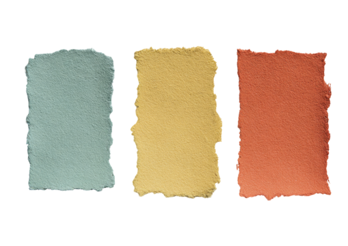 Three textured paper rectangles, pastel colors