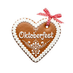 A gingerbread heart with the word Oktoberfestfest written on it.