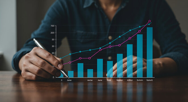 Chalkboard illustration of a business graph with upward trends - Powered by Adobe