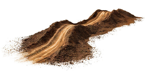 Muddy off-road path with deep tire marks, isolated on transparent cutout background