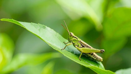 Green Grasshopper on Leaf