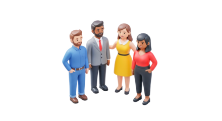 Four people standing together in a group, wearing business attire.