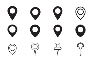Set of Minimalist Line and Filled Style Map Pins Icons for Digital Maps and Mobile Applications