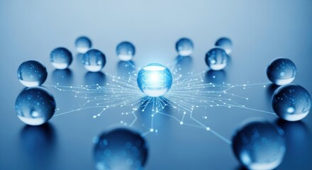 Abstract Digital Network with Blue Spheres and Connecting Lines in Futuristic Technology Style