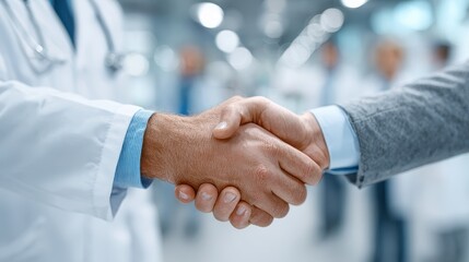 Doctors shaking hands after successful cooperation in the hospital as a symbol of trust and support, healthcare collaboration