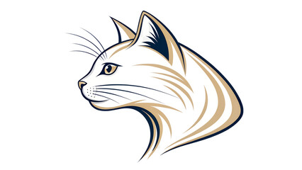 Obraz premium Profile view of a stylized, cream-colored cat head with navy and gold accents, featuring clean lines and a calm, elegant mood. 