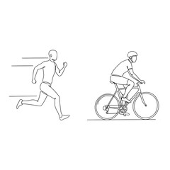 Fototapeta premium Linear Art Runner and Cyclist Illustration on White Background