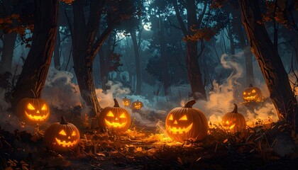 Autumn decor with pumpkins in witch’s hats and spooky vibes