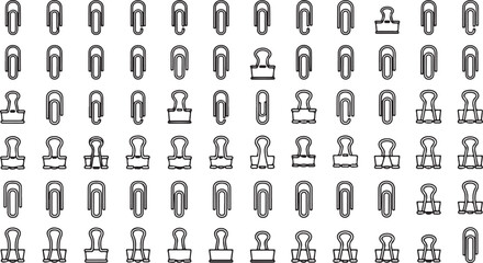 Collection of binder clips and paper clips on a plain background for office organization vector
