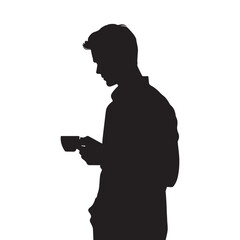 vector silhouette man drinking from cups of coffee