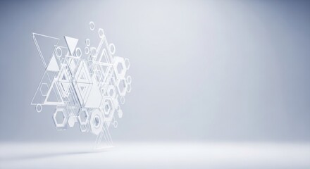 Abstract Geometric Composition with Floating White Shapes on a Clean Background