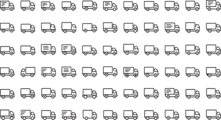 Collection of delivery van icons representing logistics and transportation services various models. vector