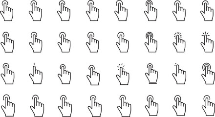 Collection of hand cursor icons various gestures pointer symbols digital interaction user interface elements vector